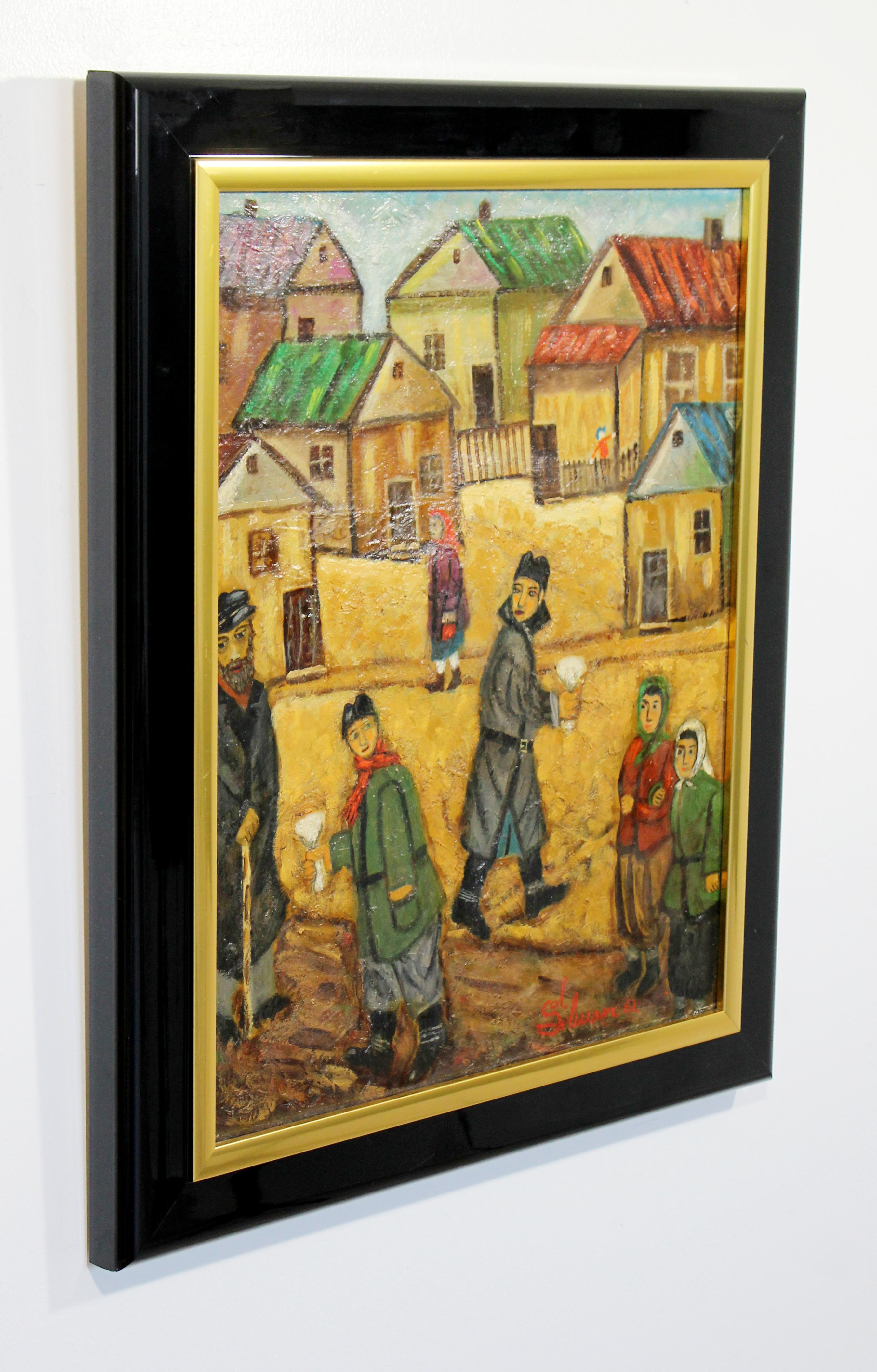 Mid-Century Modern Framed Oil on Canvas Scene Painting Signed by Sol Selwan 1962 In Good Condition For Sale In Keego Harbor, MI