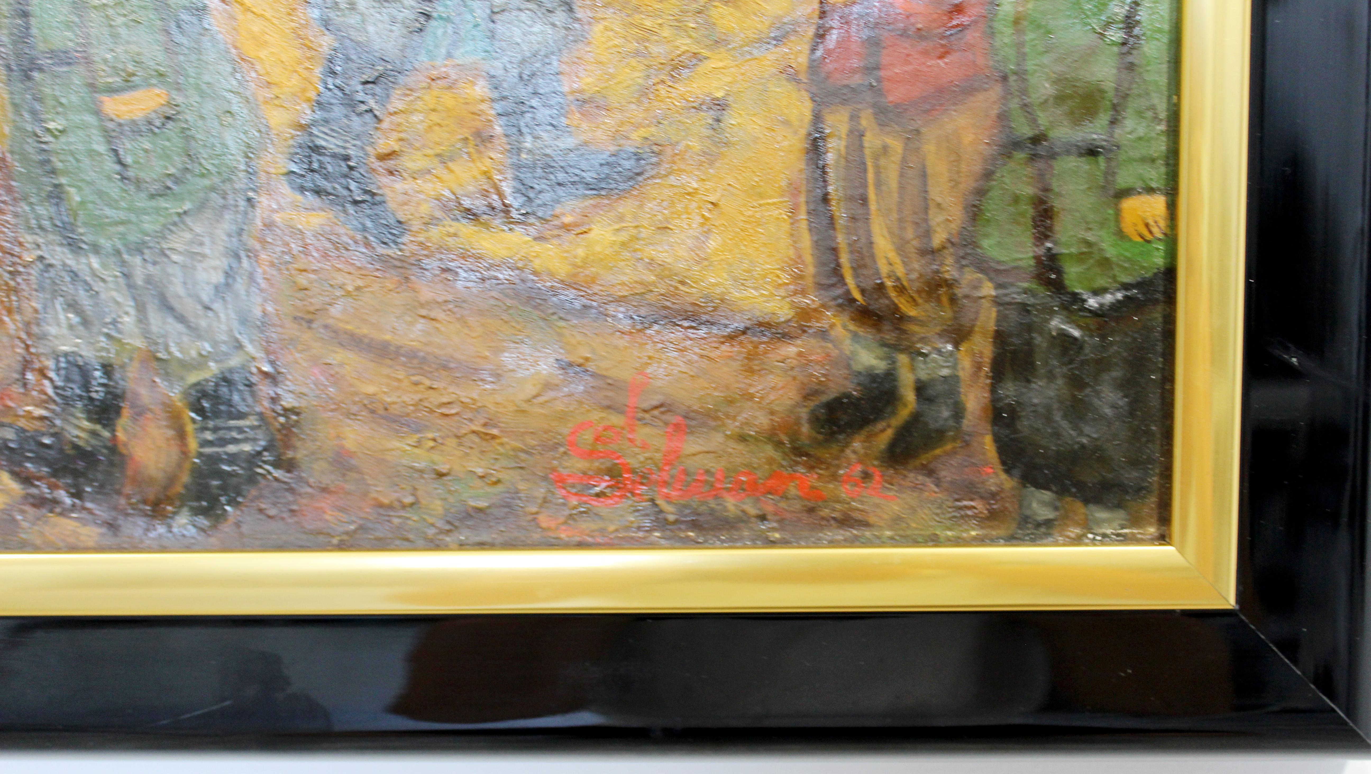 Huile sur toile encadrée moderne du milieu du siècle dernier représentant une scène, signée par Sol Selwan, 1962 en vente 2