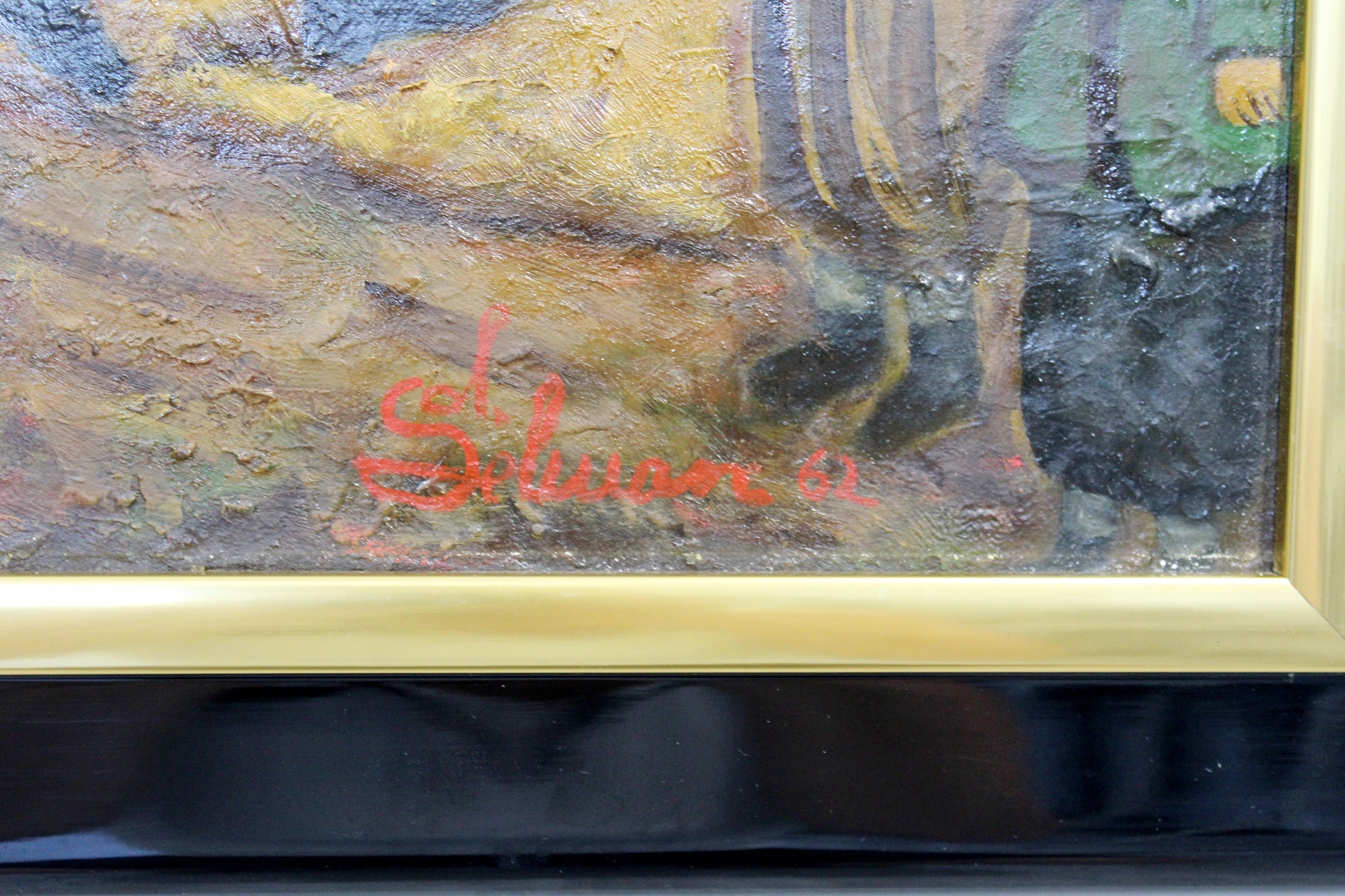 Huile sur toile encadrée moderne du milieu du siècle dernier représentant une scène, signée par Sol Selwan, 1962 en vente 3