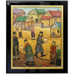 Mid-Century Modern Framed Oil on Canvas Scene Painting Signed by Sol Selwan 1962