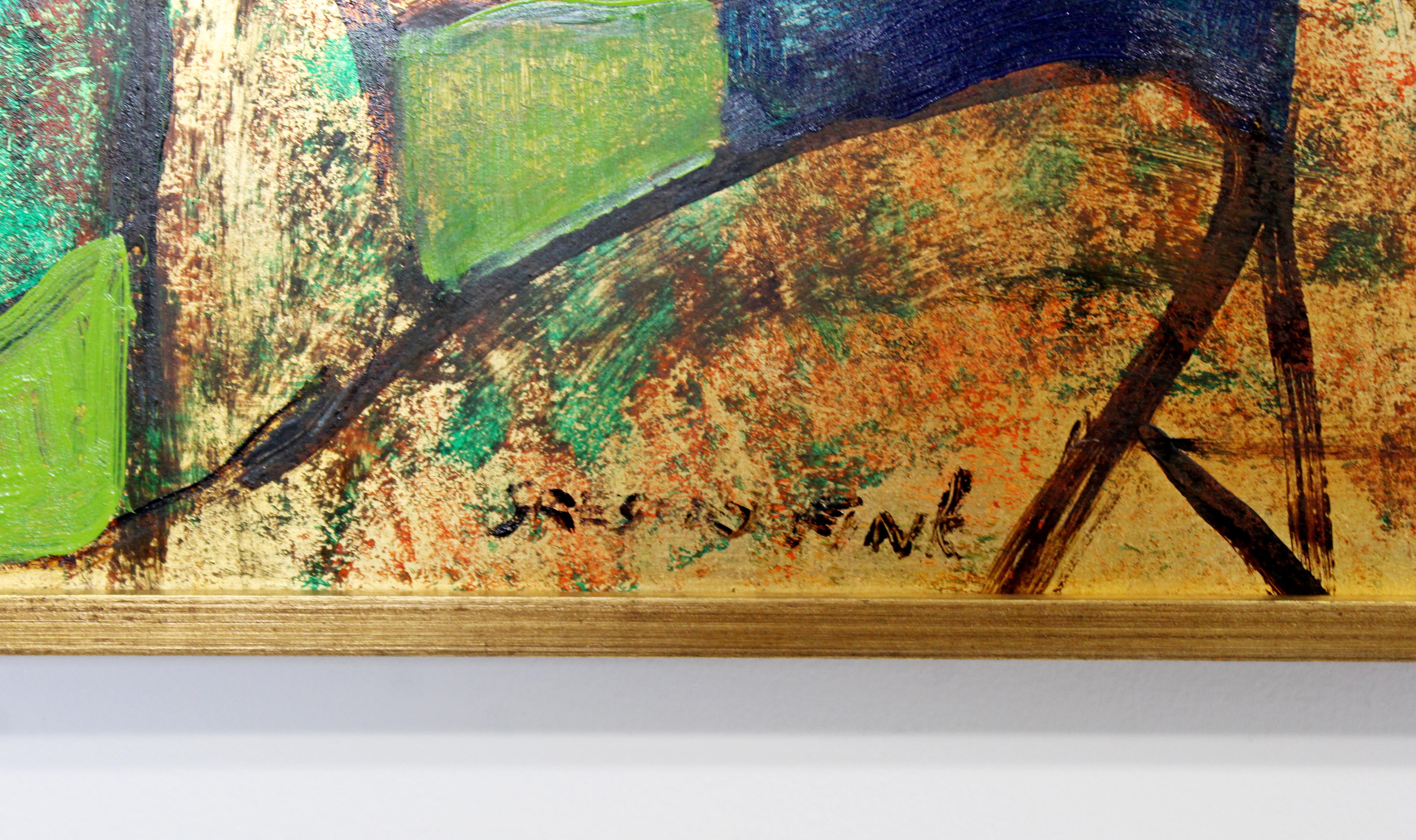 Mid-Century Modern Framed Oil Painting Gold Leaf Signed Gregory Fink Whispering 1