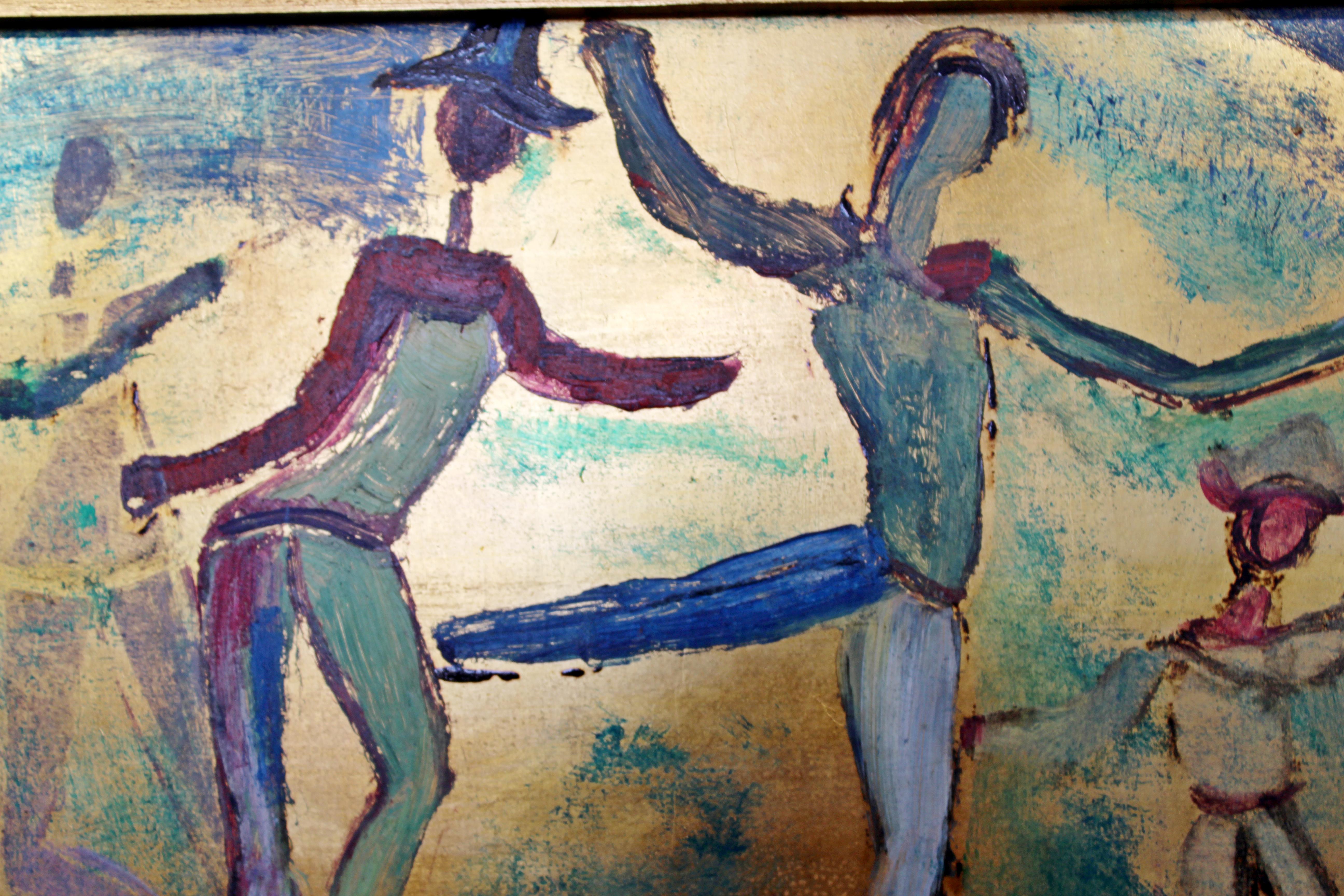 Mid-Century Modern Framed Oil Painting w/ Gold Leaf Signed Gregory Fink Dancers In Good Condition In Keego Harbor, MI