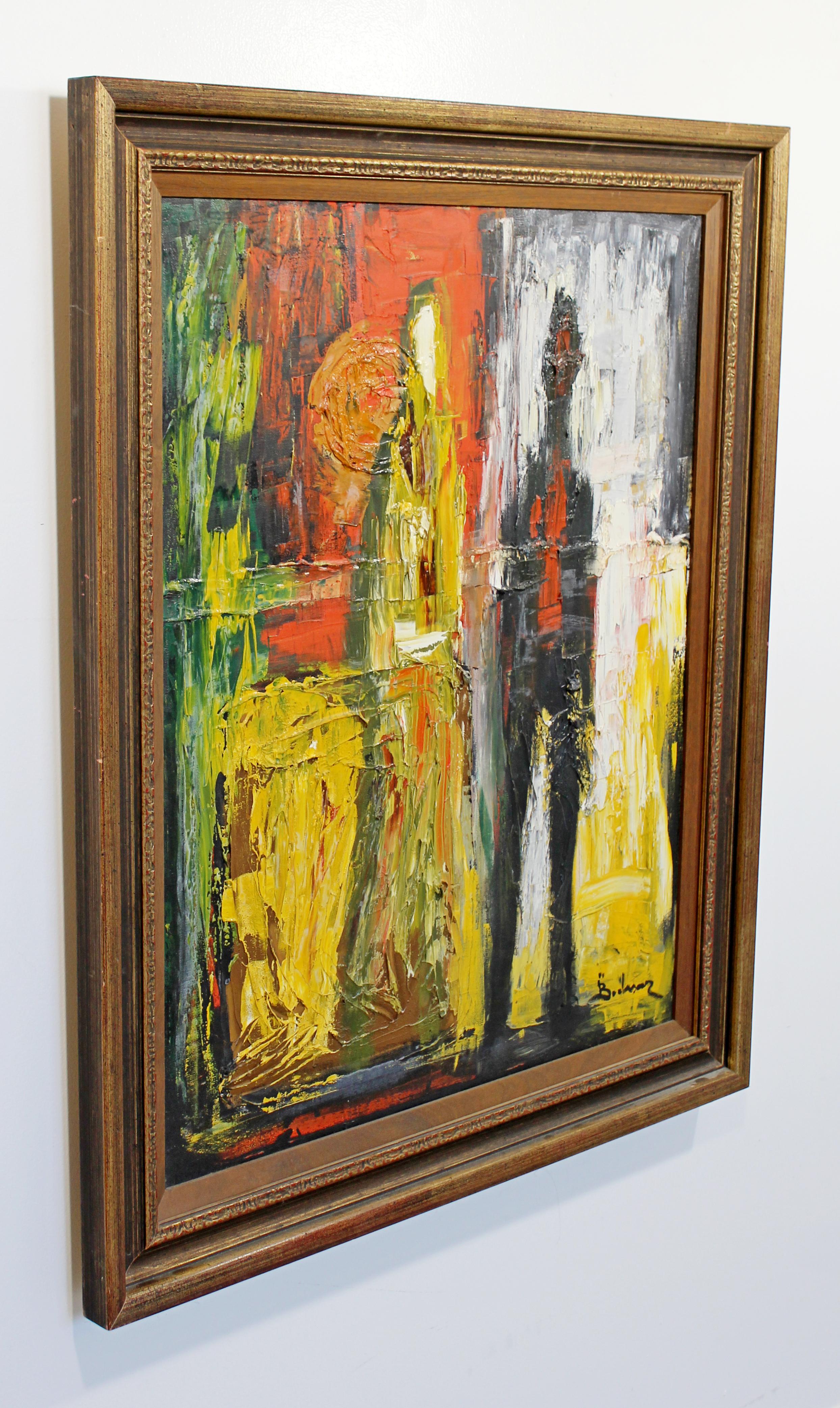 For your consideration is a gorgeous, framed, oil on canvas pallet knife painting of abstracted figures, signed by Bochraz. In excellent condition. The dimensions are 30