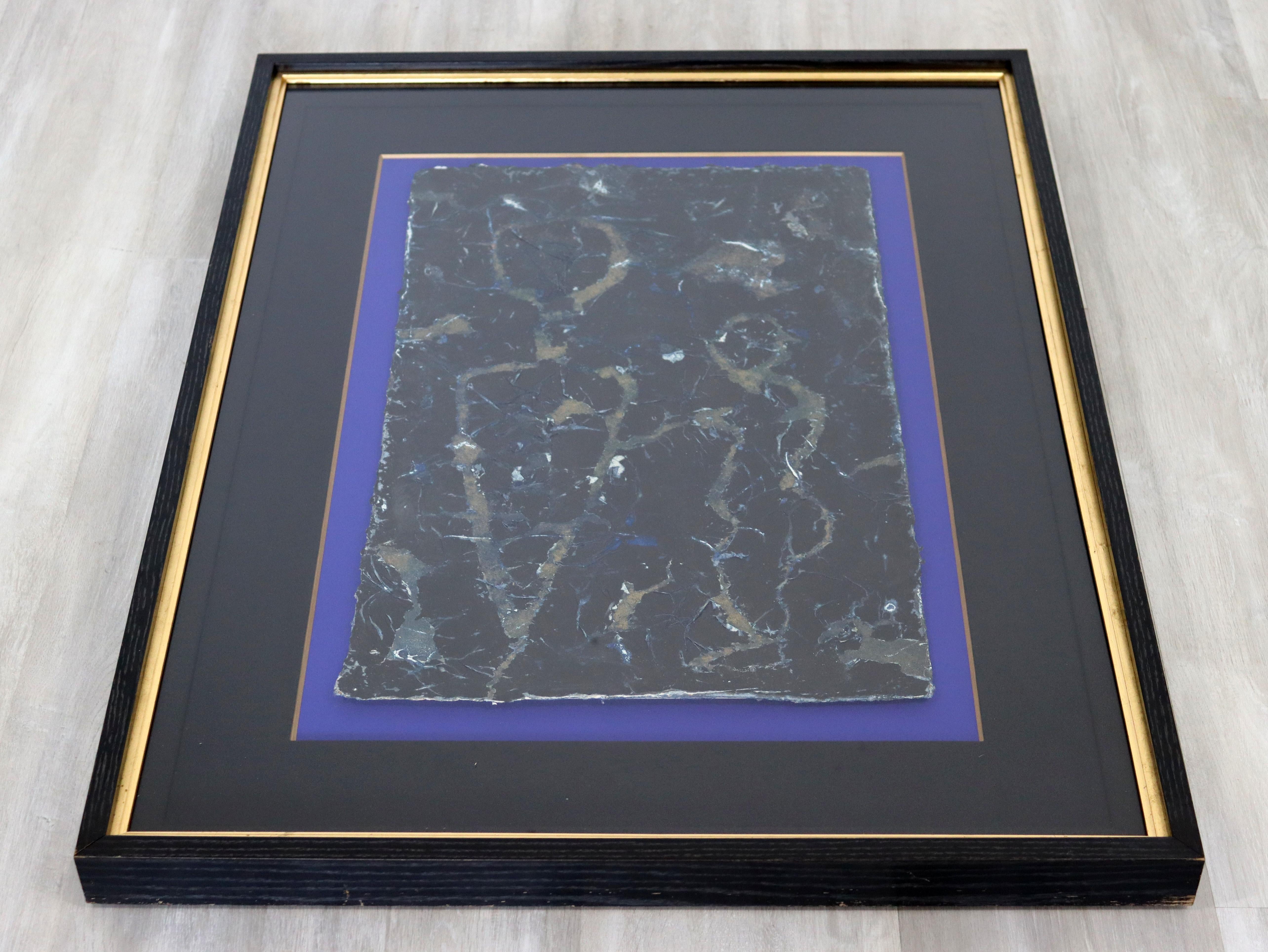 Late 20th Century Mid-Century Modern Framed Oil Paper Painting Petite Nuit Pierre Marie Brisson