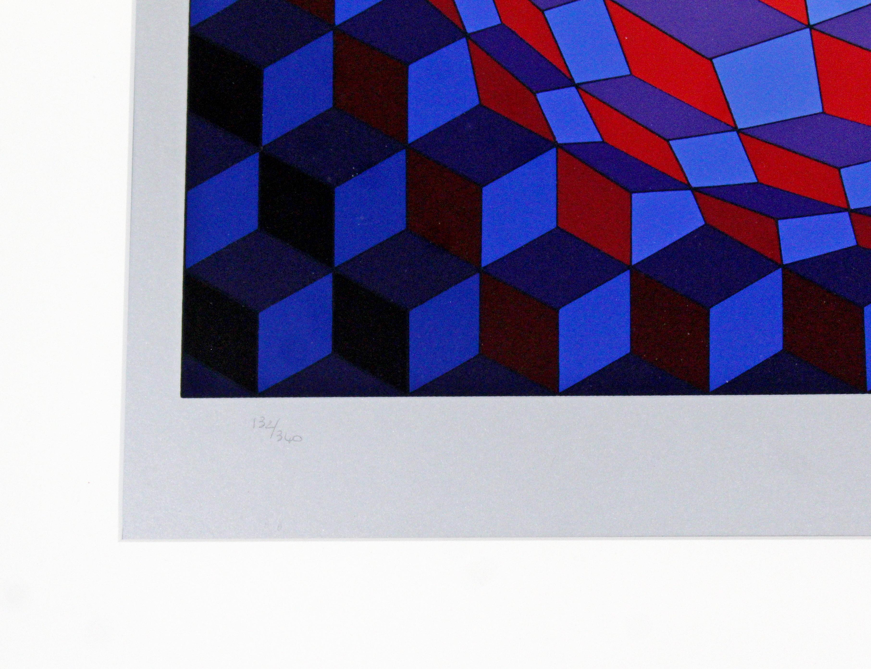 Mid-Century Modern Framed Op Art Serigraph Signed by Vasarely Cheyt Rond, 1970s In Good Condition In Keego Harbor, MI