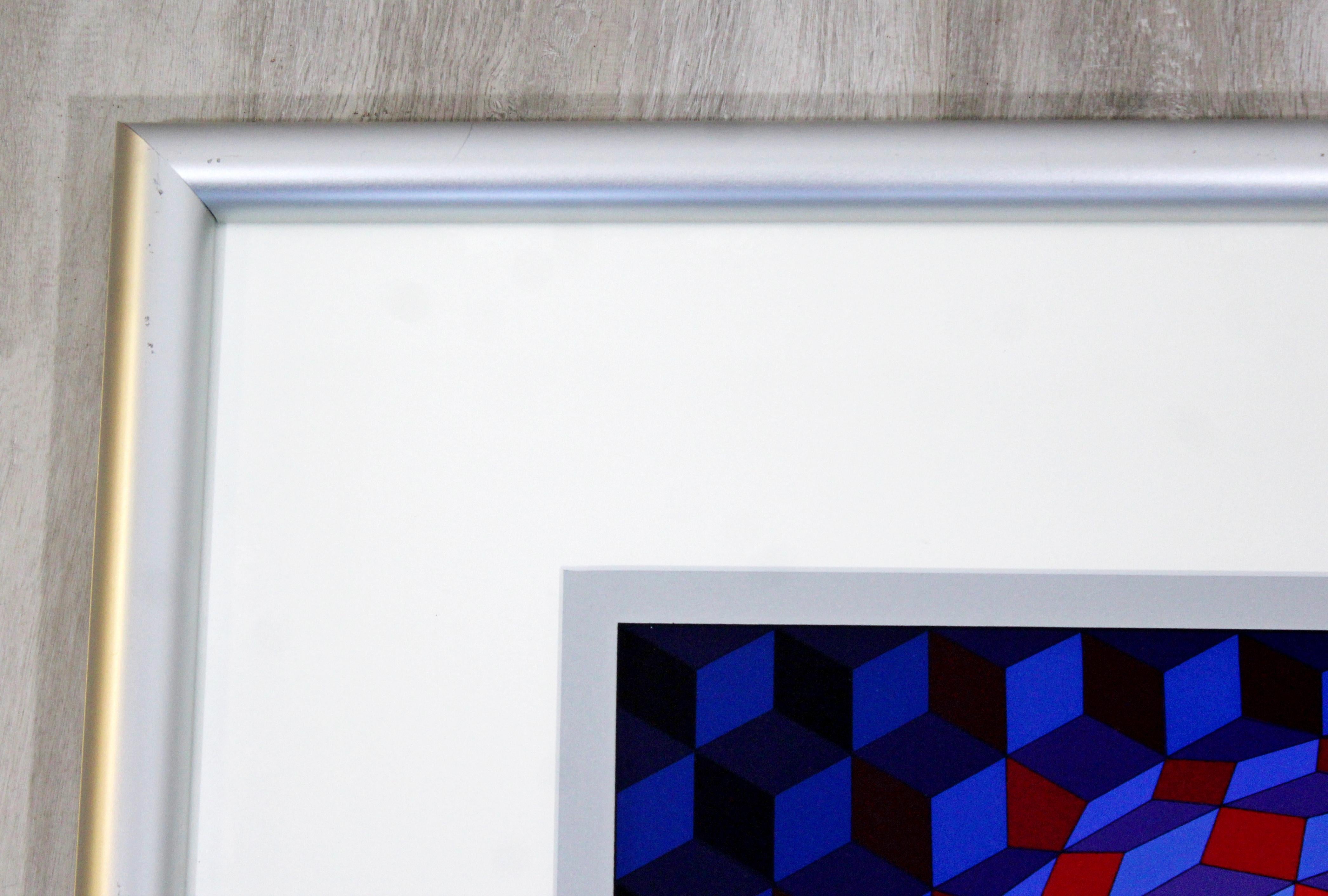 Mid-Century Modern Framed Op Art Serigraph Signed by Vasarely Cheyt Rond, 1970s 1