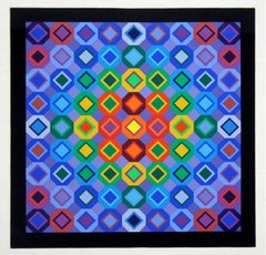 Sérigraphie Op Art encadrée:: moderne du milieu du siècle:: signée Vasarely Folkokta 70s 132/340