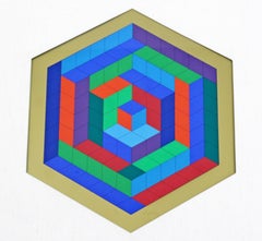 Cadre moderne du milieu du siècle Sérigraphie Op Art signée Vasarely Sin Hat A Responses