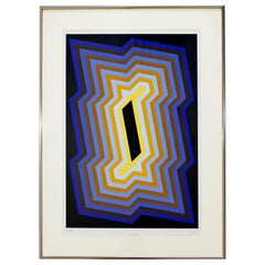 Mid-Century Modern Gerahmte Op Pop Art Lithographie Signiert Yvaral Vasarely:: 1970er Jahre