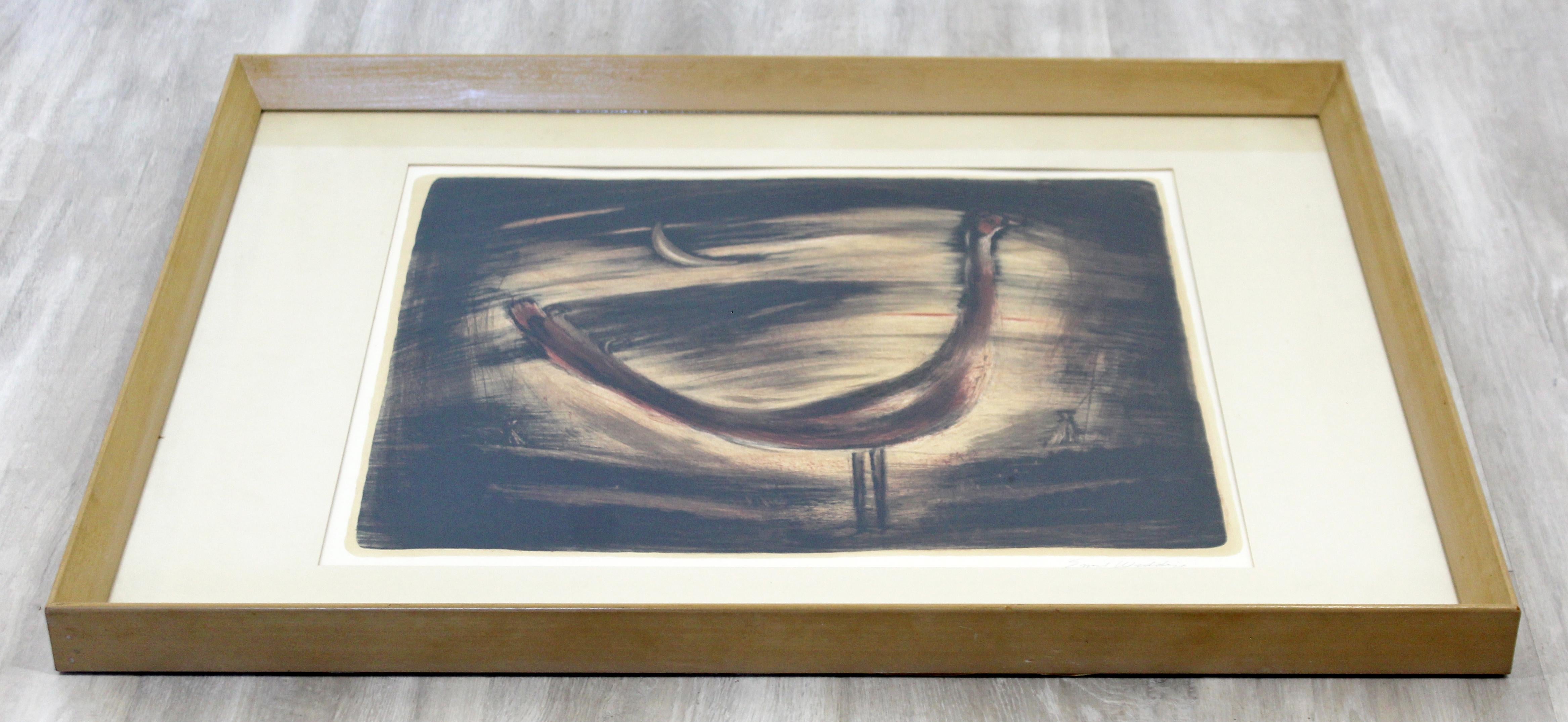 Mid-Century Modern Framed Original Drawing Signed Emil Weddige Rooster in Moon In Good Condition In Keego Harbor, MI