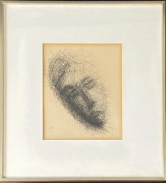 Mid-Century Modern Framed Original Ink Drawing Signed George Vihos 60s Portrait
