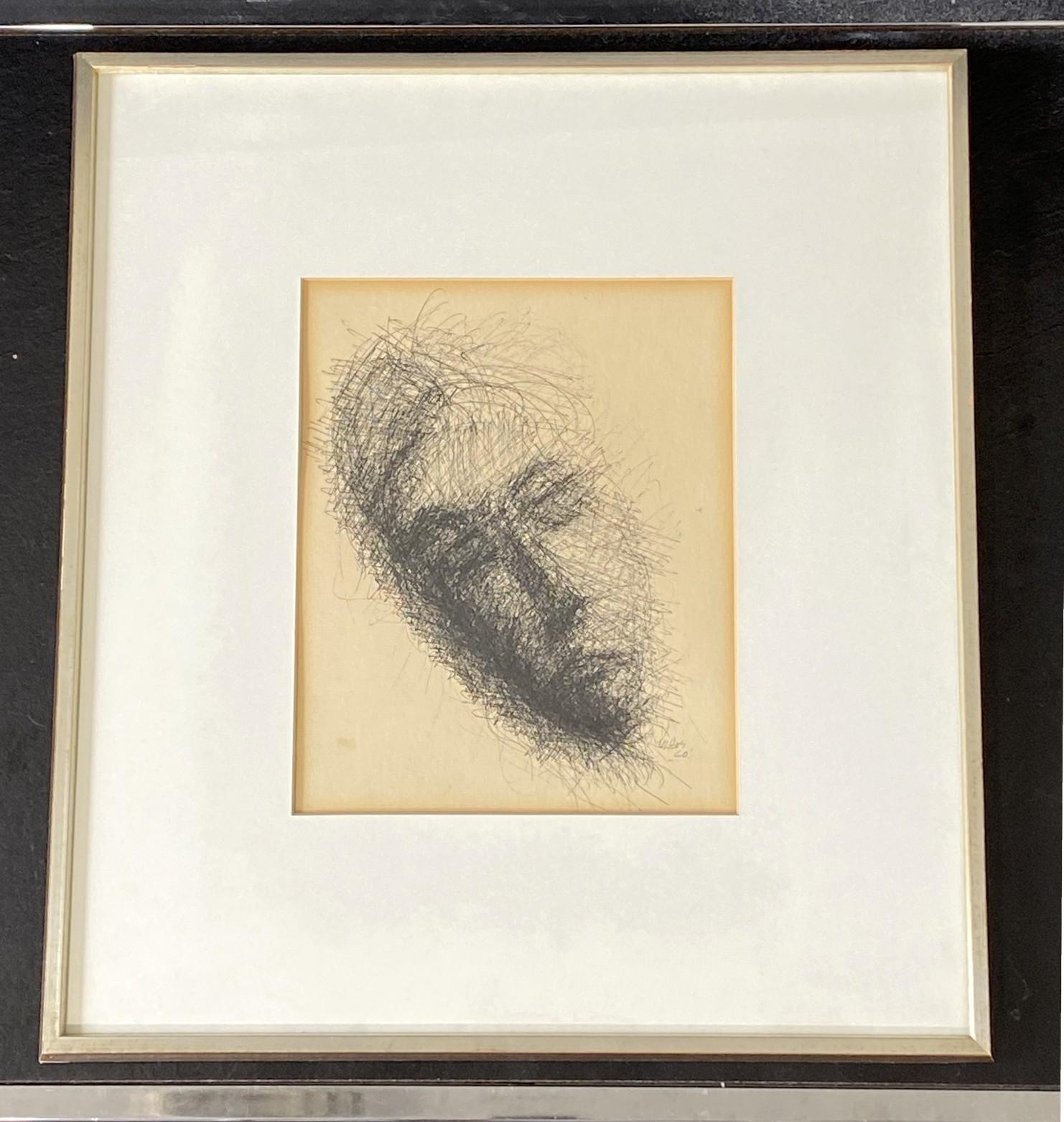 Mid-20th Century Mid-Century Modern Framed Original Ink Drawing Signed George Vihos 60s Portrait
