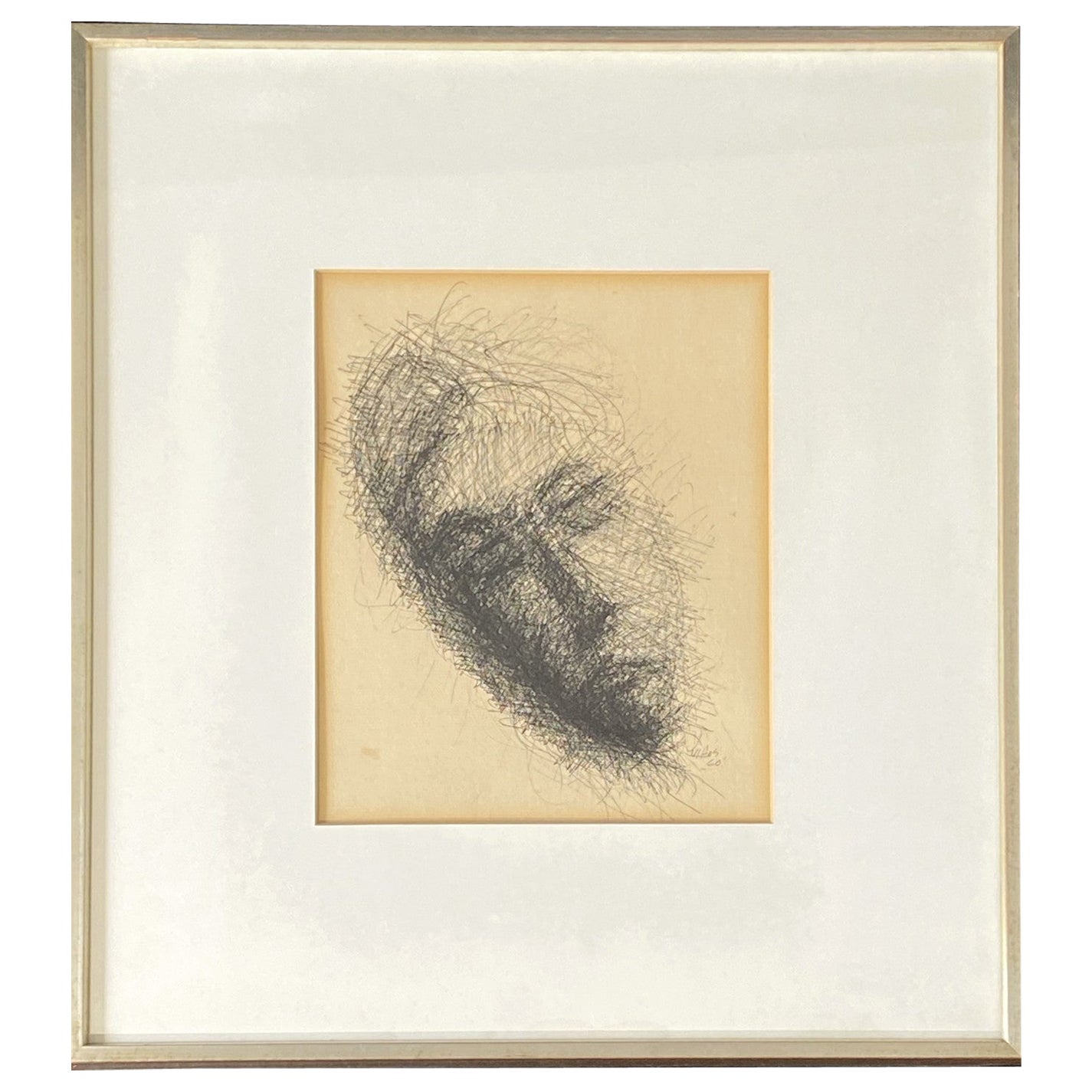 Mid-Century Modern Framed Original Ink Drawing Signed George Vihos 60s Portrait