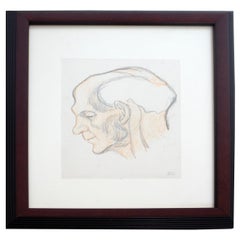 Mid-Century Modern Framed Original Joseph Stella Signed Head of Man Drawing