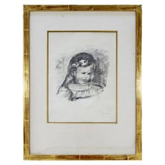 Mid-Century Modern Framed Original Lithograph Enfant Signed by Claude Renoir
