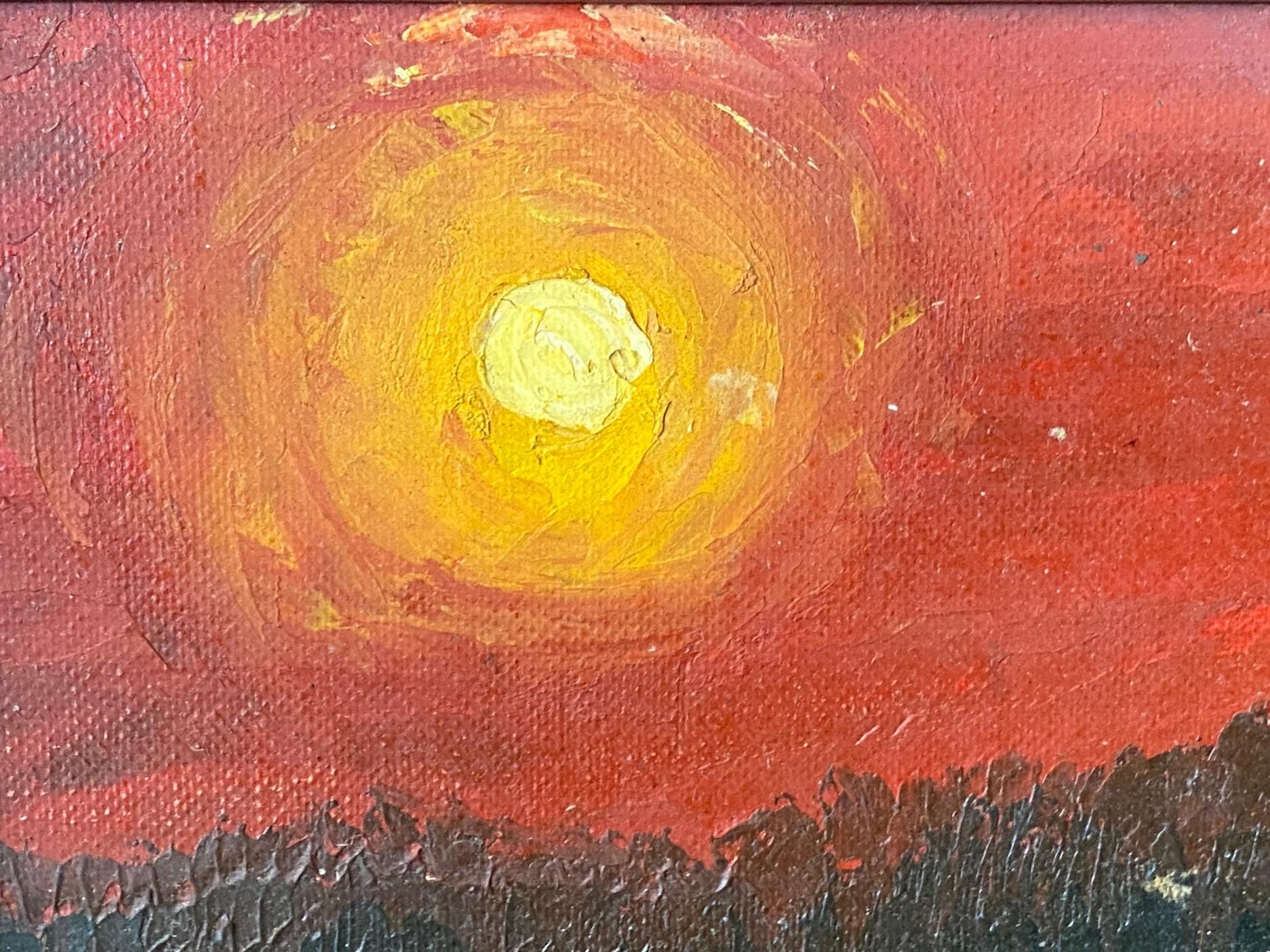 Mid-Century Modern Framed Original Oil Painting The River Styx With Glowing Sun For Sale 2