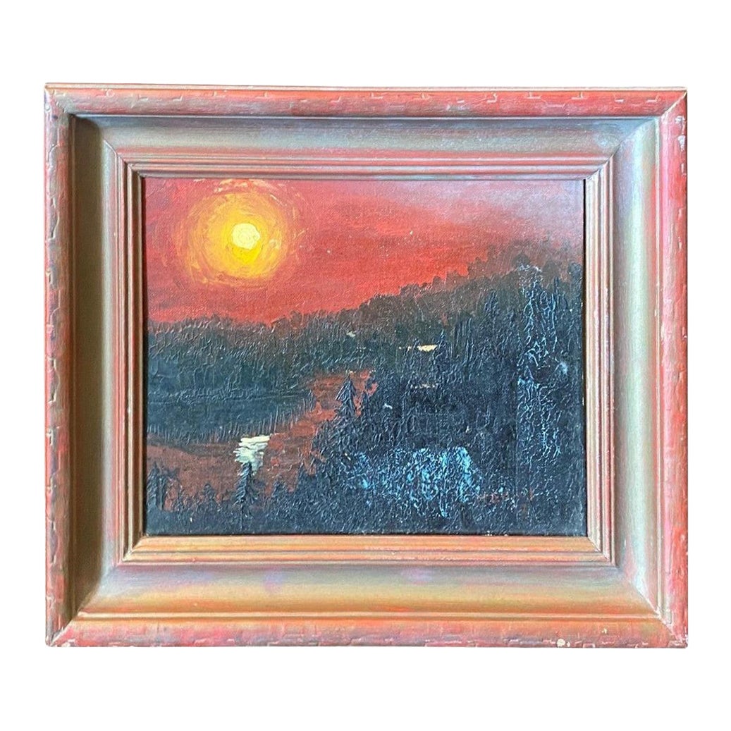 Gerahmtes Original-Ölgemälde „Der Fluss Styx mit leuchtender Sonne“, Mid-Century Modern