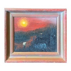 Gerahmtes Original-Ölgemälde „Der Fluss Styx mit leuchtender Sonne“, Mid-Century Modern