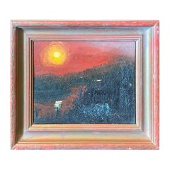 Gerahmtes Original-Ölgemälde „Der Fluss Styx mit leuchtender Sonne“, Mid-Century Modern