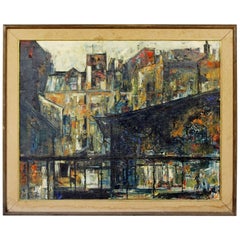 Mid-Century Modern Framed Original Painting Signed Sayed Raza 1957 Impressionist