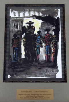 Mid-Century Modern Framed Pablo Picasso Toros Illustration Lithograph 1960s
