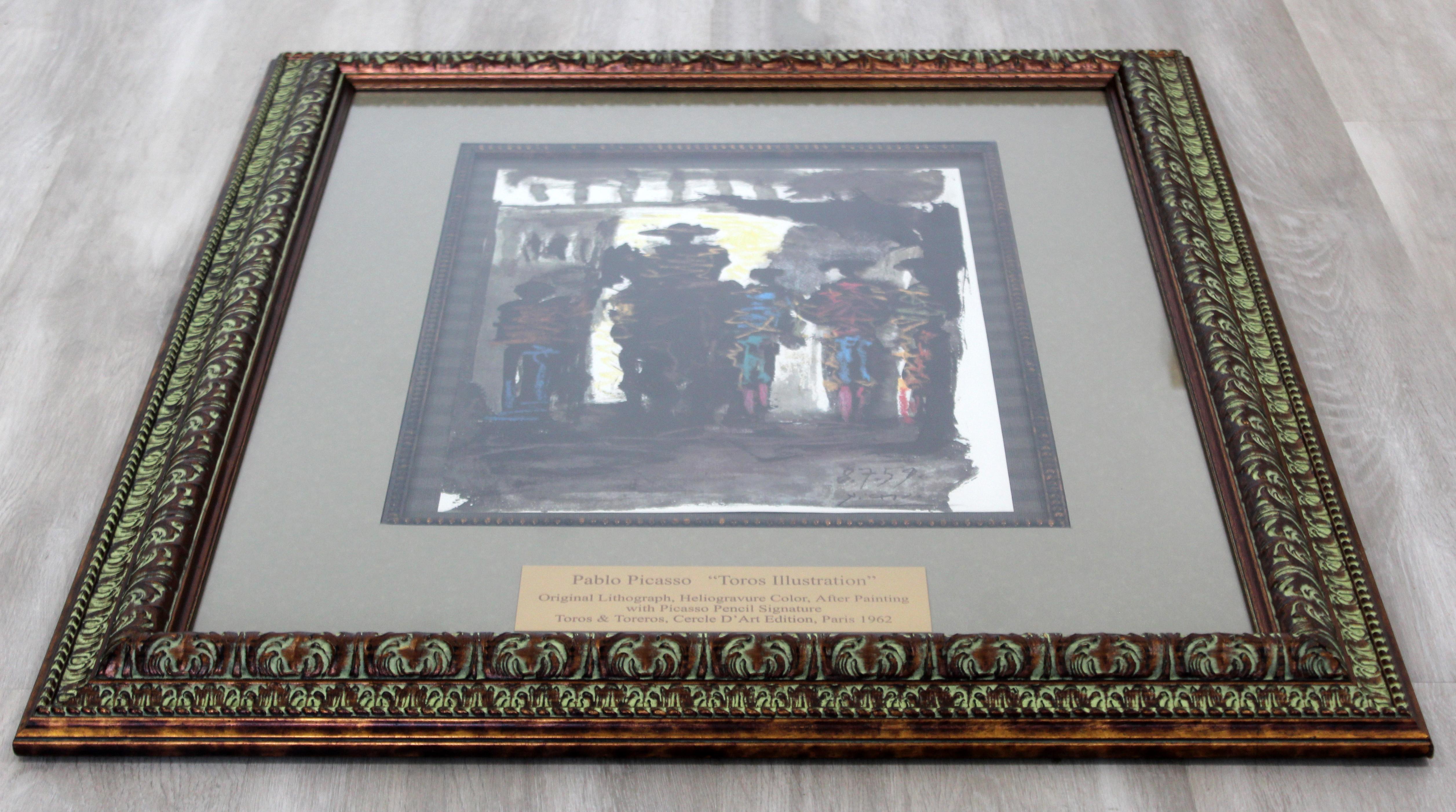 Mid-Century Modern Framed Pablo Picasso Toros Illustration Lithograph 1960s In Good Condition In Keego Harbor, MI