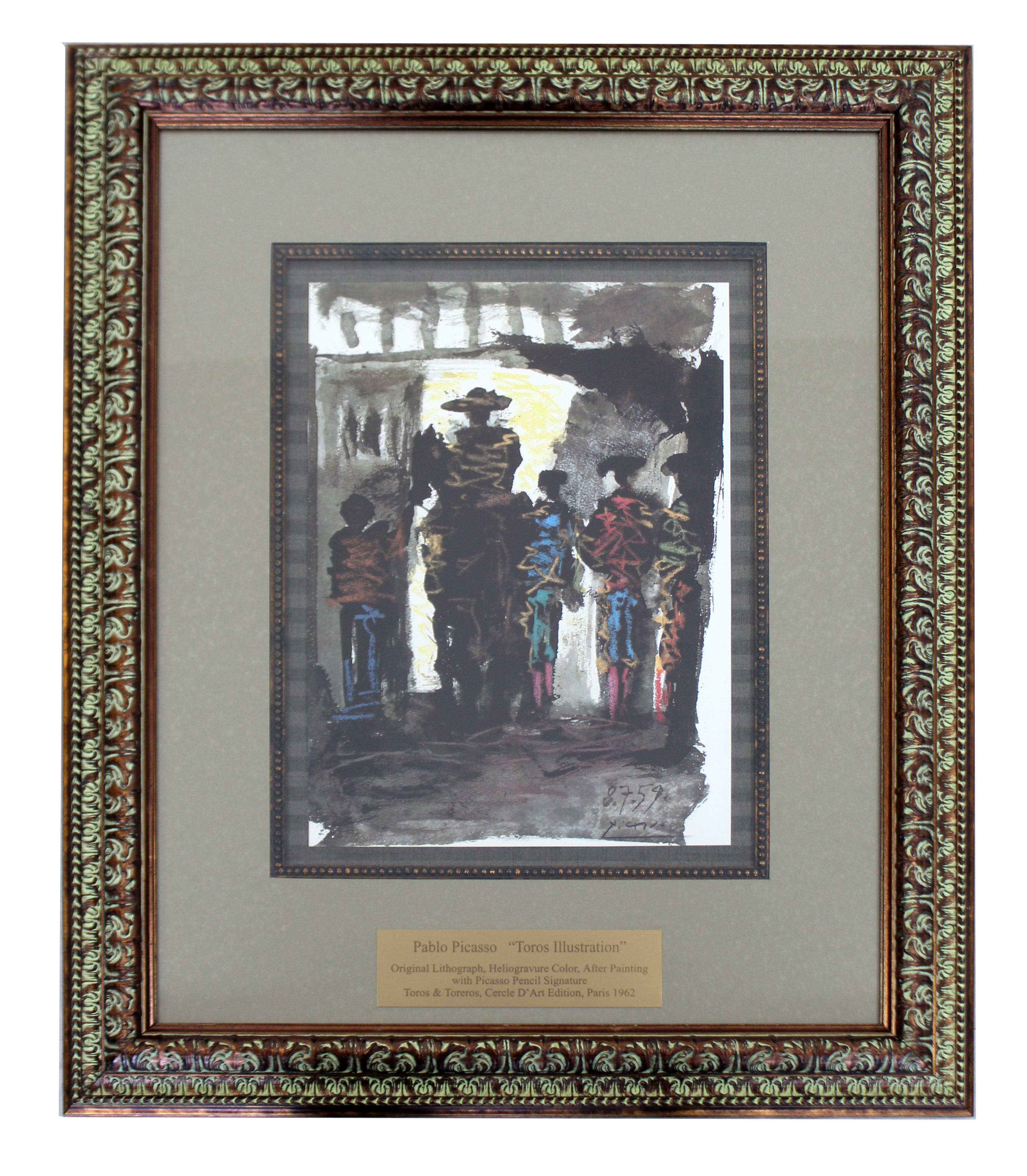 Mid-20th Century Mid-Century Modern Framed Pablo Picasso Toros Illustration Lithograph 1960s
