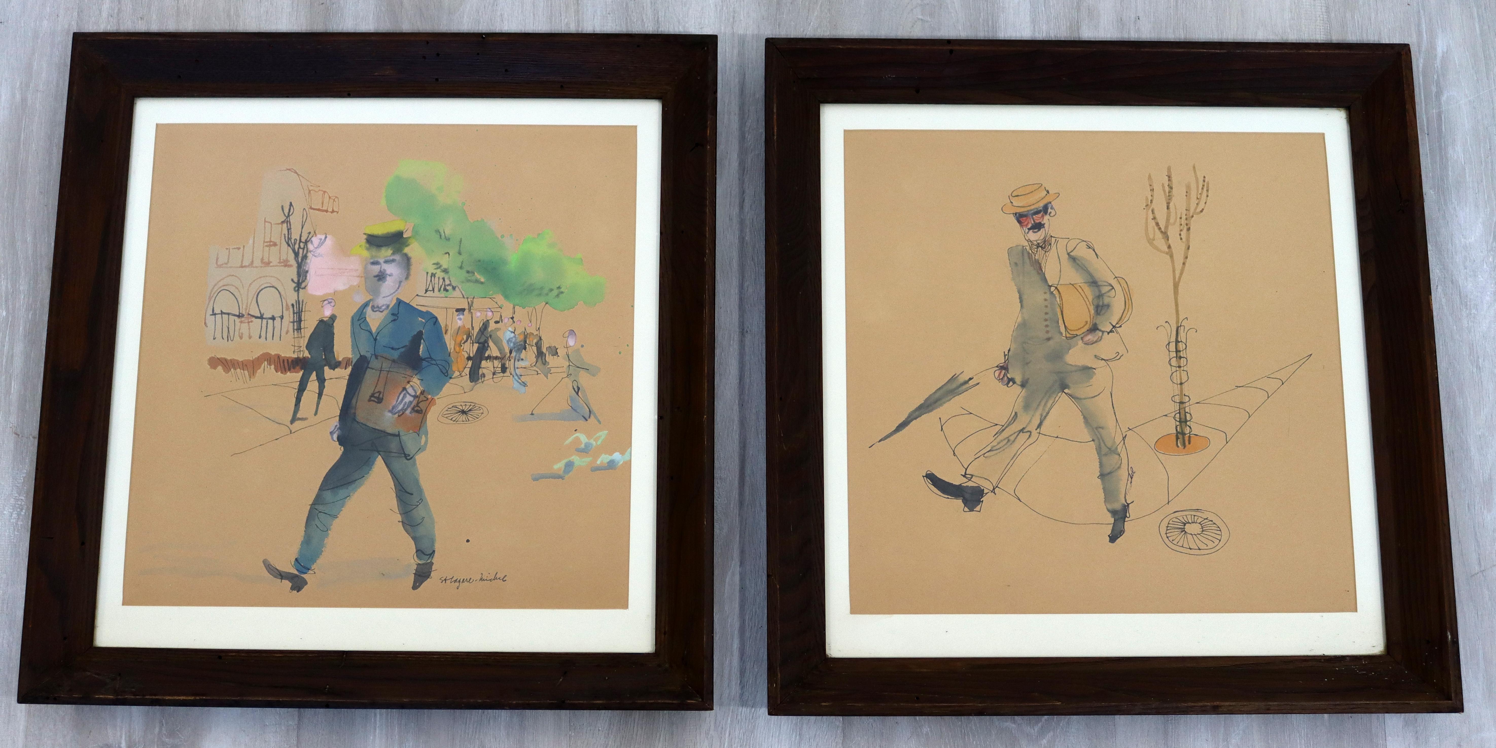 For your consideration is a lovely, framed pair of watercolor paintings, signed St. Lagare-Michael. In excellent condition. The dimensions of each are 19