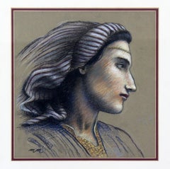 Mid-Century Modern Framed Pastel on Paper Signed by Martin Maddox Moroccan Face