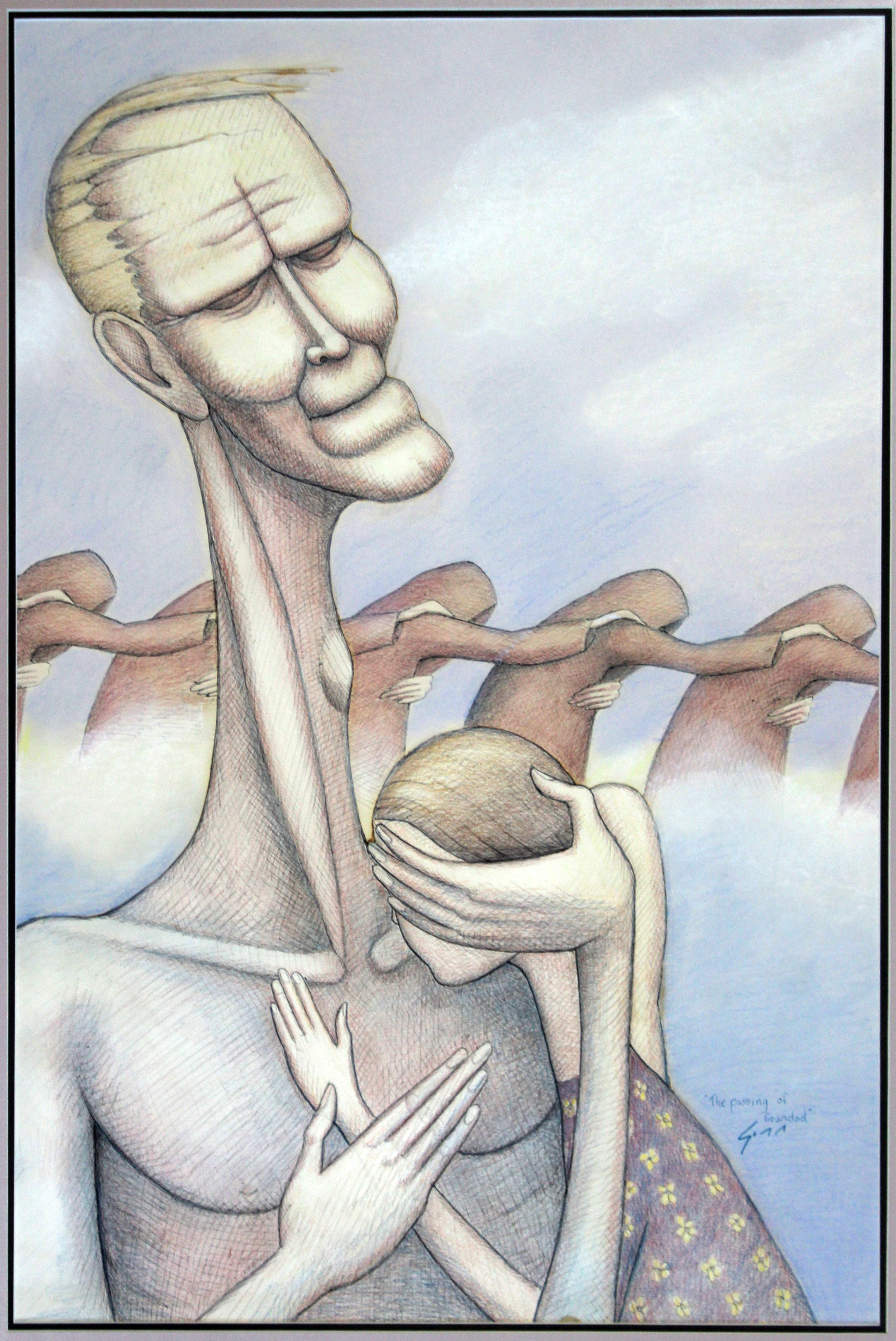 For your consideration is a fantastic, framed pencil and watercolor, surrealist painting, 