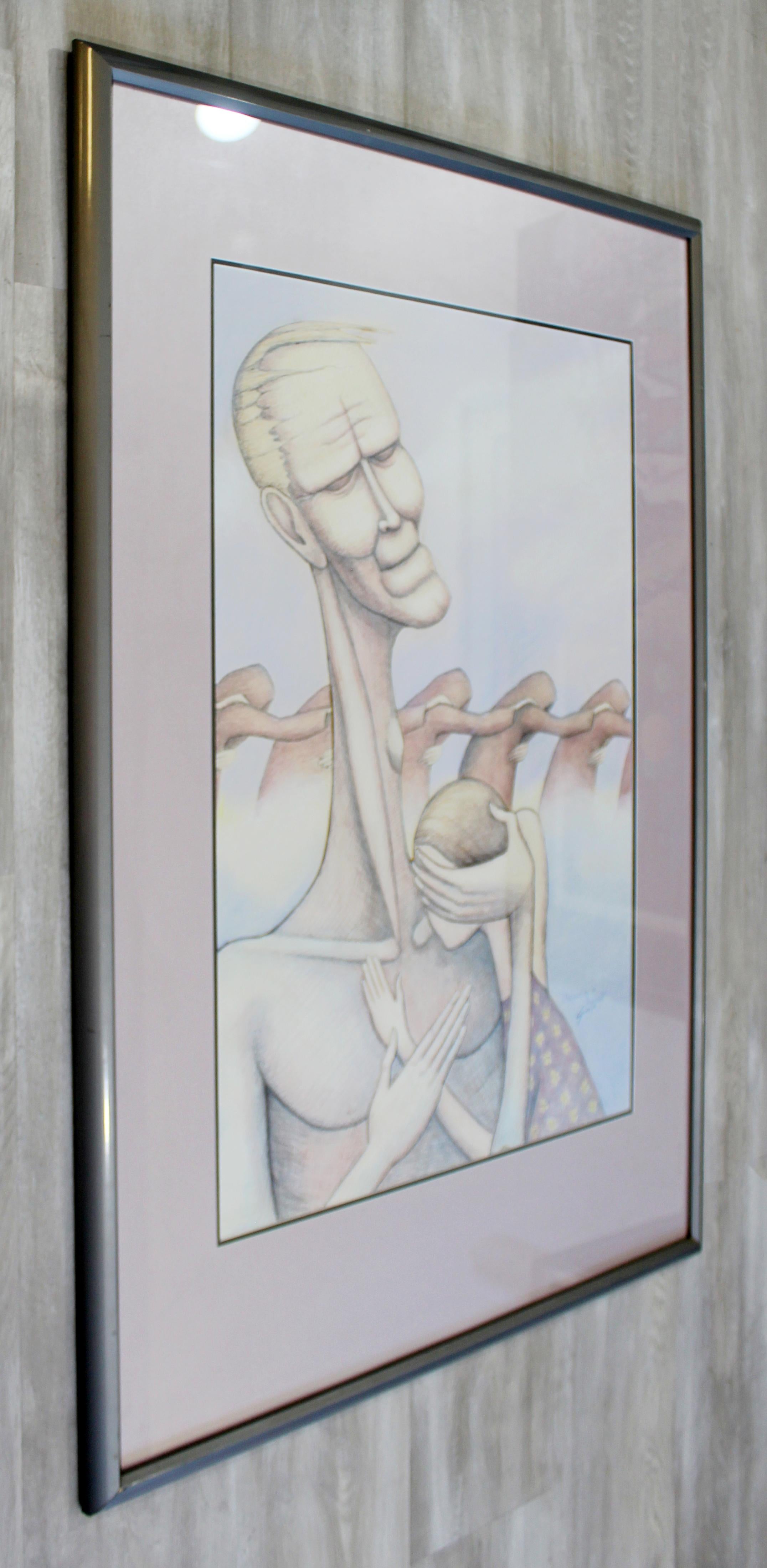 20th Century Mid-Century Modern Framed Pencil Watercolor Signed Ginn Surrealism