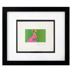 Mid-Century Modern Framed Peter Max Lithograph Signed 11/300 "Looking Left"