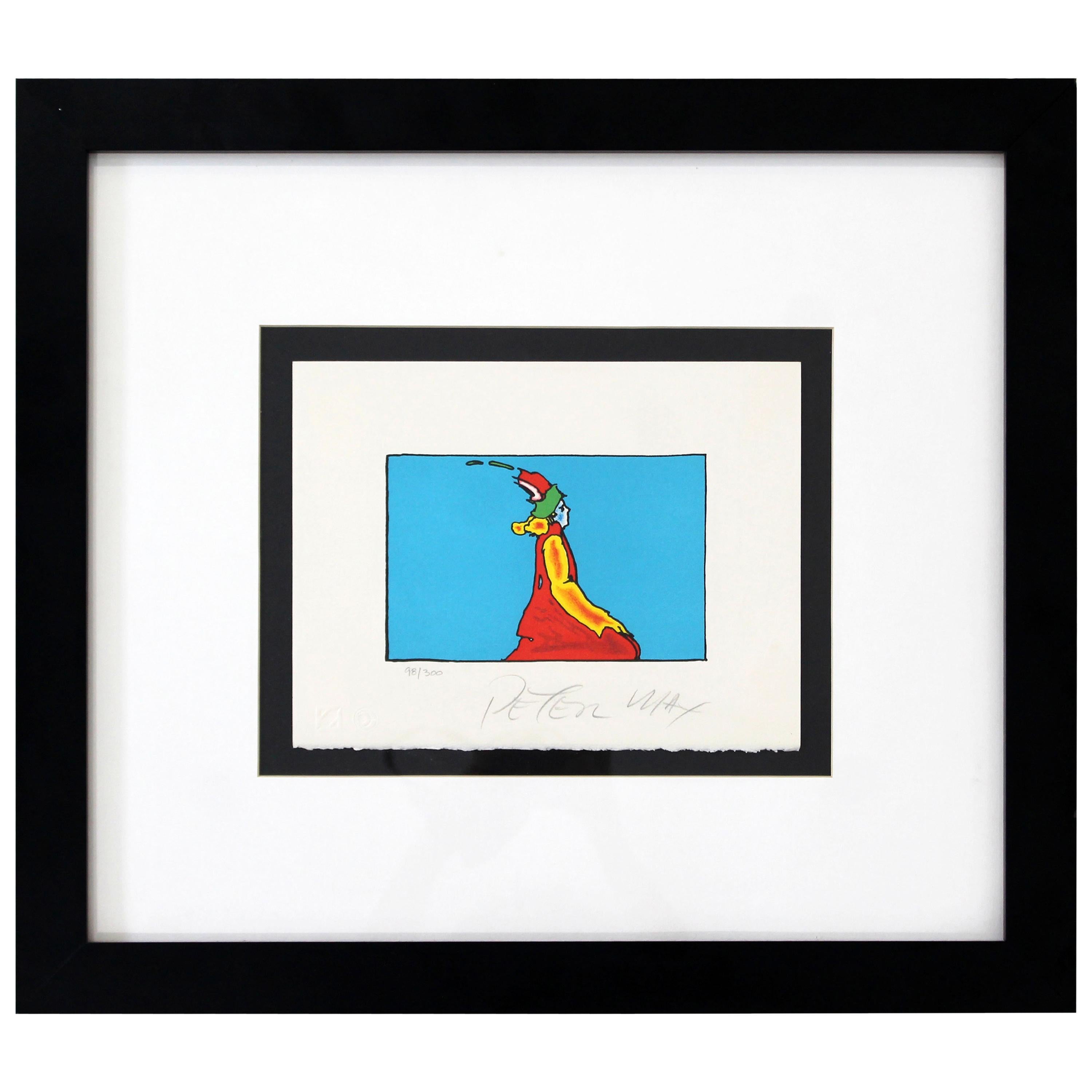 Mid-Century Modern Framed Peter Max Lithograph Signed 98/300 "Looking Right"
