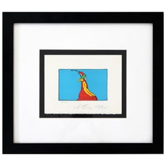 Mid-Century Modern Framed Peter Max Lithograph Signed 98/300 "Looking Right"