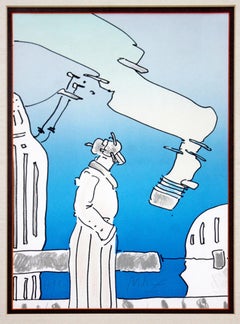 Mid-Century Modern Framed Peter Max Pencil Signed Lithograph Cosmic Song Blue