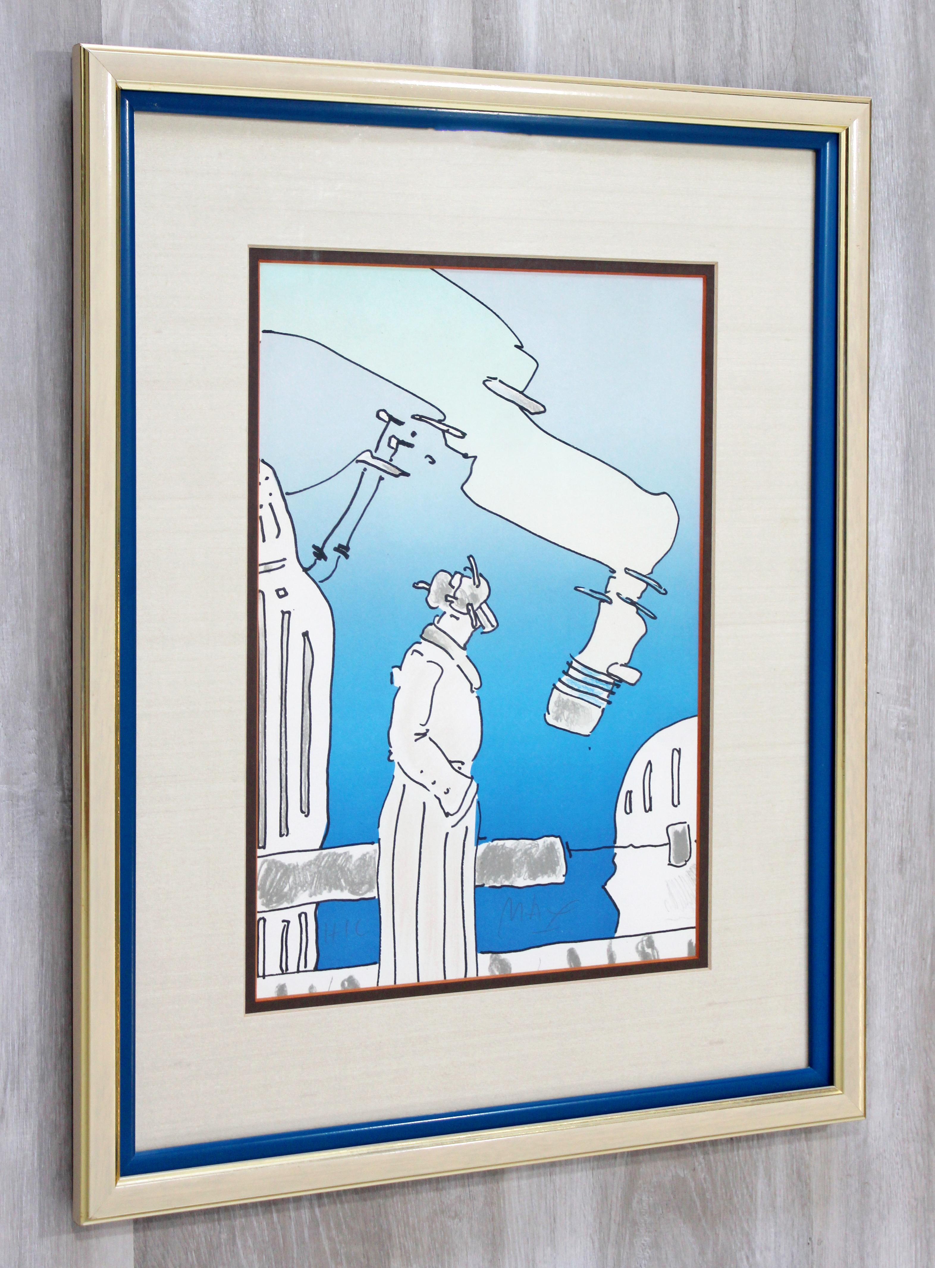 Mid-Century Modern Framed Peter Max Pencil Signed Lithograph Cosmic Song Blue In Good Condition In Keego Harbor, MI