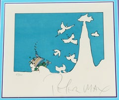 Mid-Century Modern Framed Peter Max Signed Lithograph Winters Dream 87/300