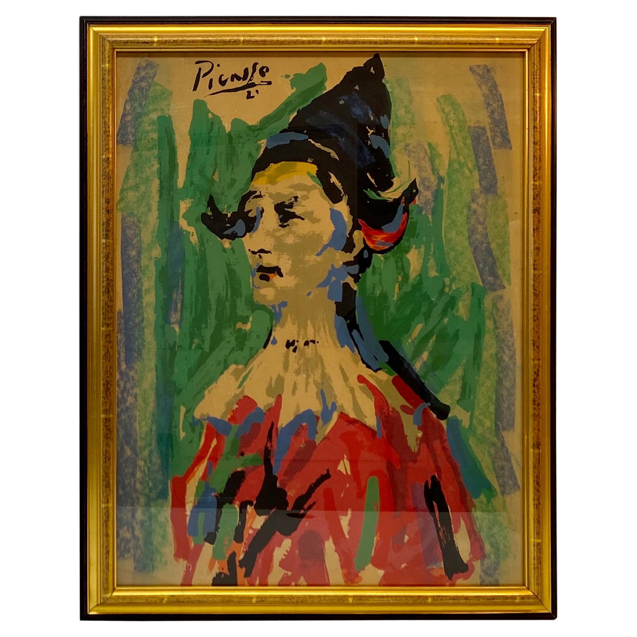 Mid-Century Modern Framed Picasso Harlequin Lithograph, c.1950s