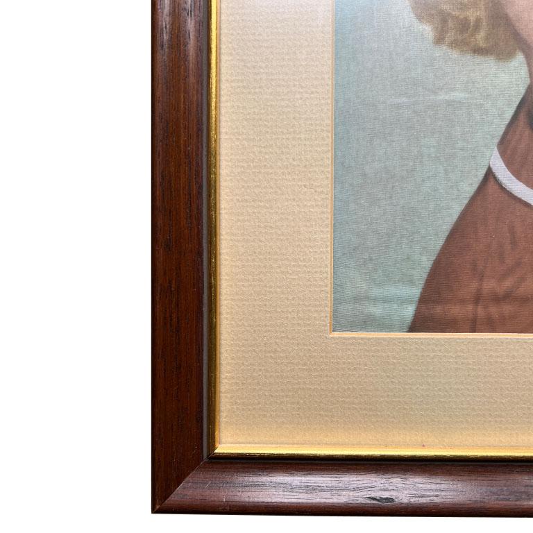 American Mid Century Modern Framed Portrait Painting of a Woman in Blue and Pink For Sale