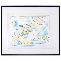 Vintage Mid-Century Modern Framed Print by Peter Max Cosmic Face Signed Numbered