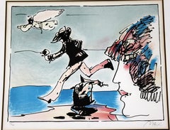 Mid-Century Modern Framed Print by Peter Max Running with Flying Sage Signed