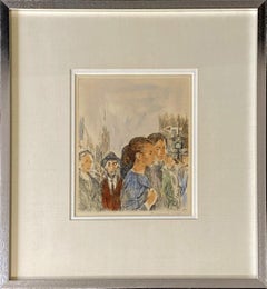 Mid-Century Modern Framed Raphael Soyer People in the Street Signed Etching