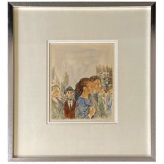 Mid-Century Modern Framed Raphael Soyer People in the Street Signed Etching