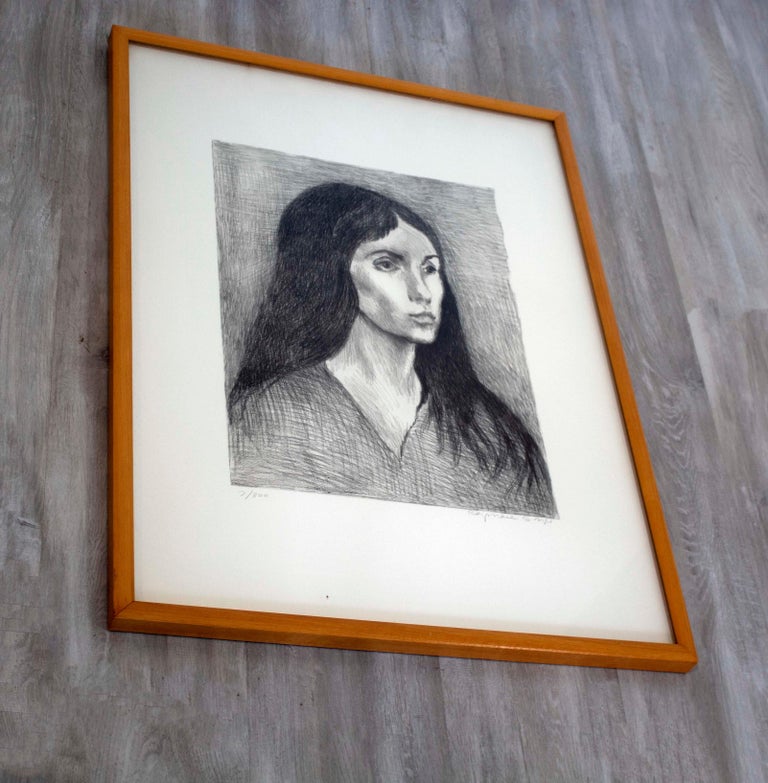 Mid-Century Modern Framed Raphael Soyer Portrait of a Woman Signed Etching In Good Condition For Sale In Keego Harbor, MI