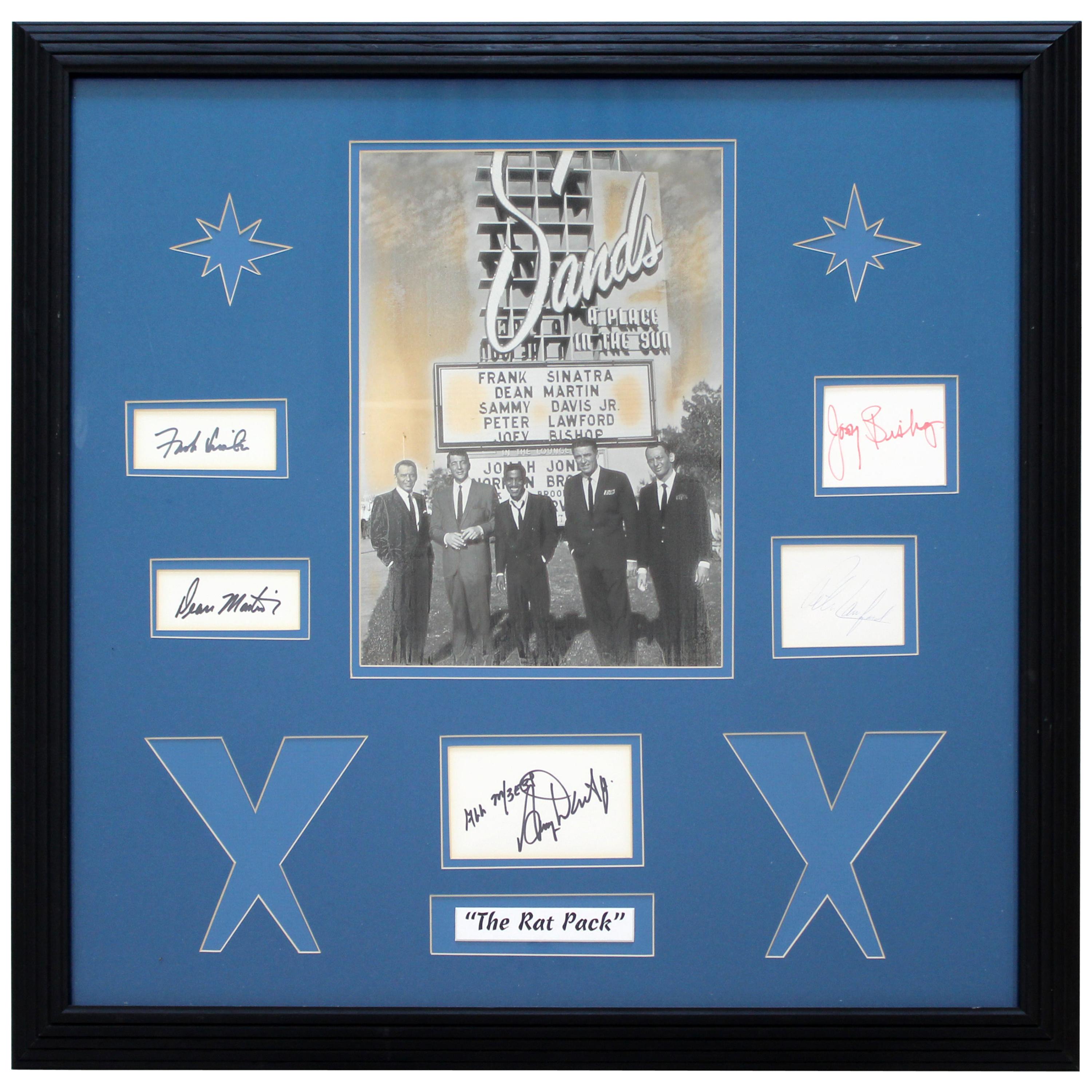 Mid-Century Modern Framed Rat Pack Picture & Signatures Sinatra Martin Davis