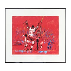 Mid-Century Modern Framed Red Goal Litho Signed Leroy Neiman 1970s 170/300