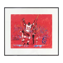 Mid-Century Modern Framed Red Goal Litho Signed Leroy Neiman 1970s 170/300