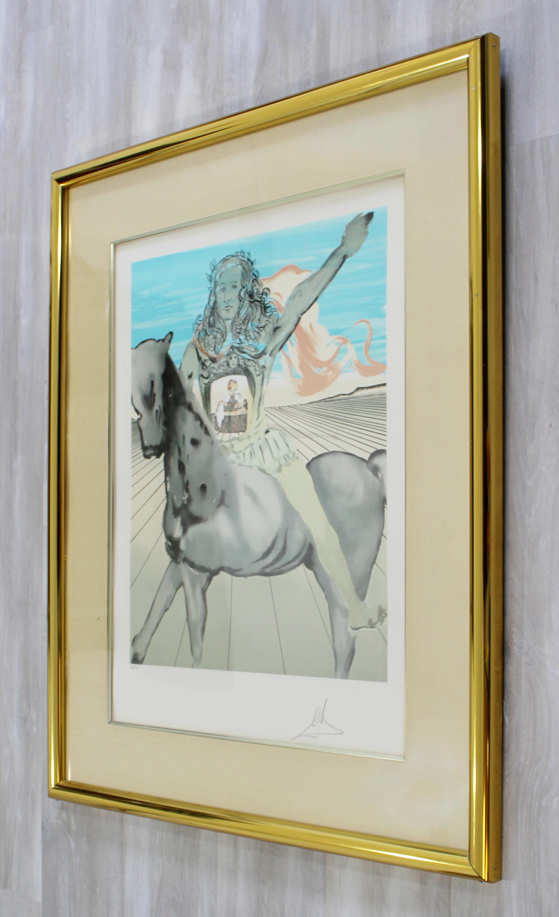 Mid-Century Modern Framed Salvador Dali Pencil Signed Etching Surrealist Knight 2