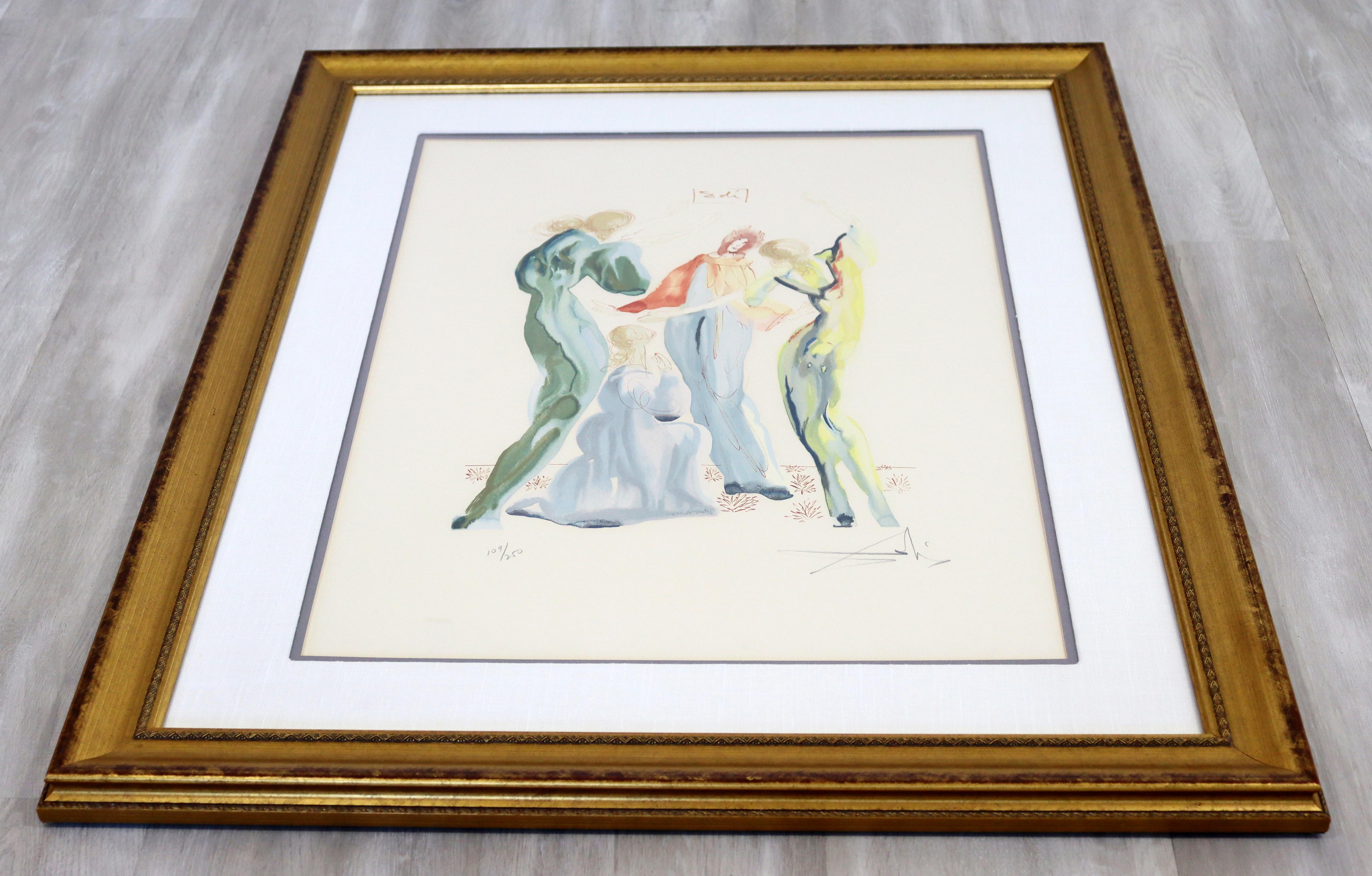 Paper Mid-Century Modern Framed Salvador Dali Signed Lithograph 1960s La Danse 109/250