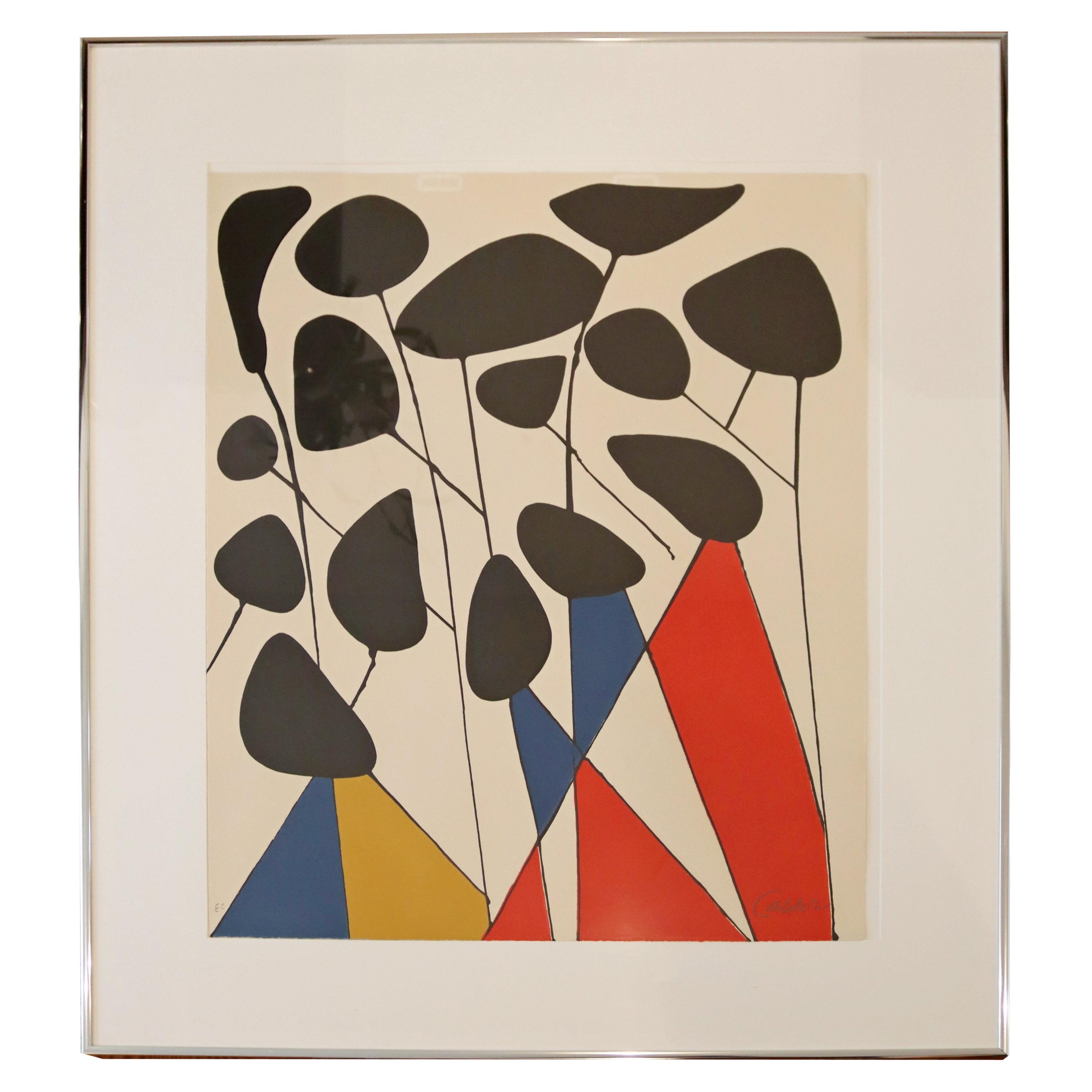 Mid-Century Modern Framed Signed Alexander Calder A.P. Lithograph Red Blue